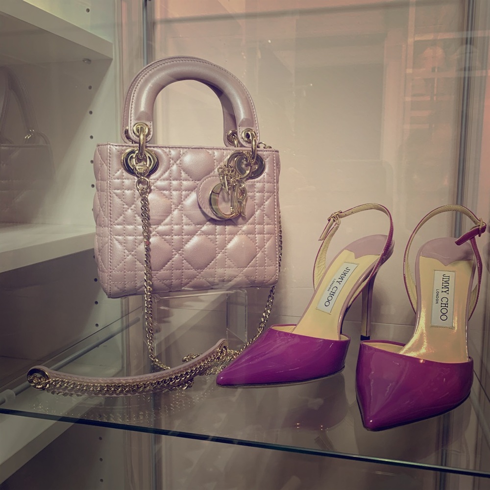 🌼SOLD 🌼Lady Dior mini pink iridescent bag lotus - Picture 1 of 9